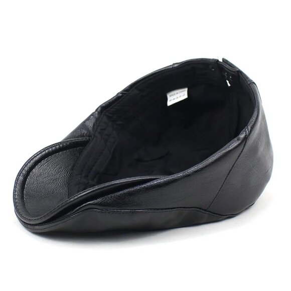 Black Mens Faux Leather Newsboy Ivy Flat Cap Driver Hat Vintage Golf Cabby Style - Picture 5 of 5